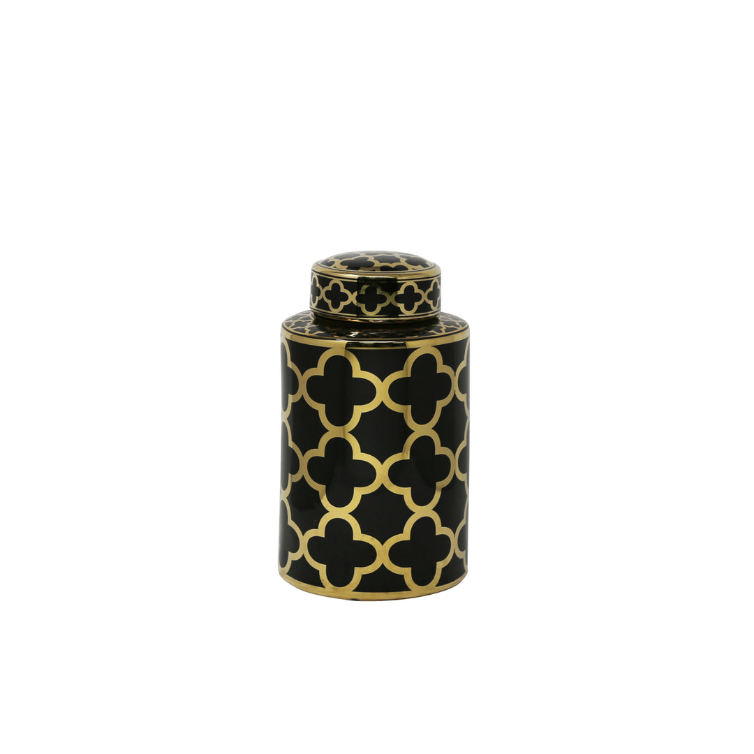 BLACK/GOLD PETAL PATTERN JAR 12"