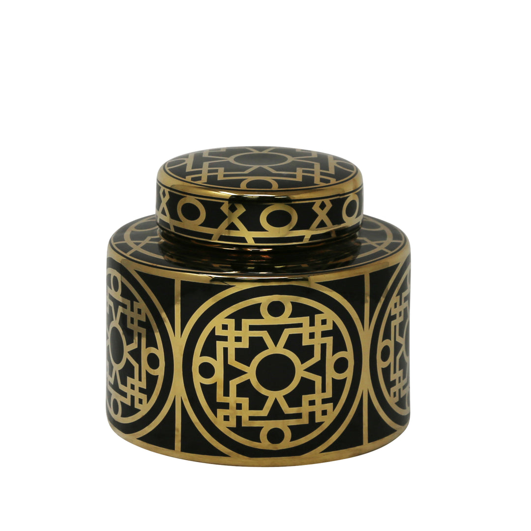 BLACK/GOLD CERAMIC JAR 7"