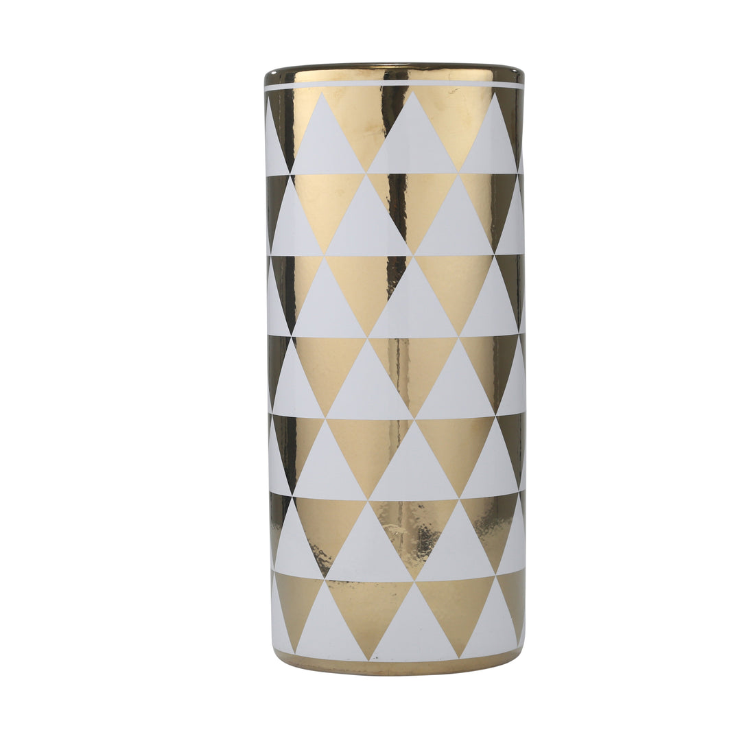 Ceramic Umbrella Stand, White/Gold