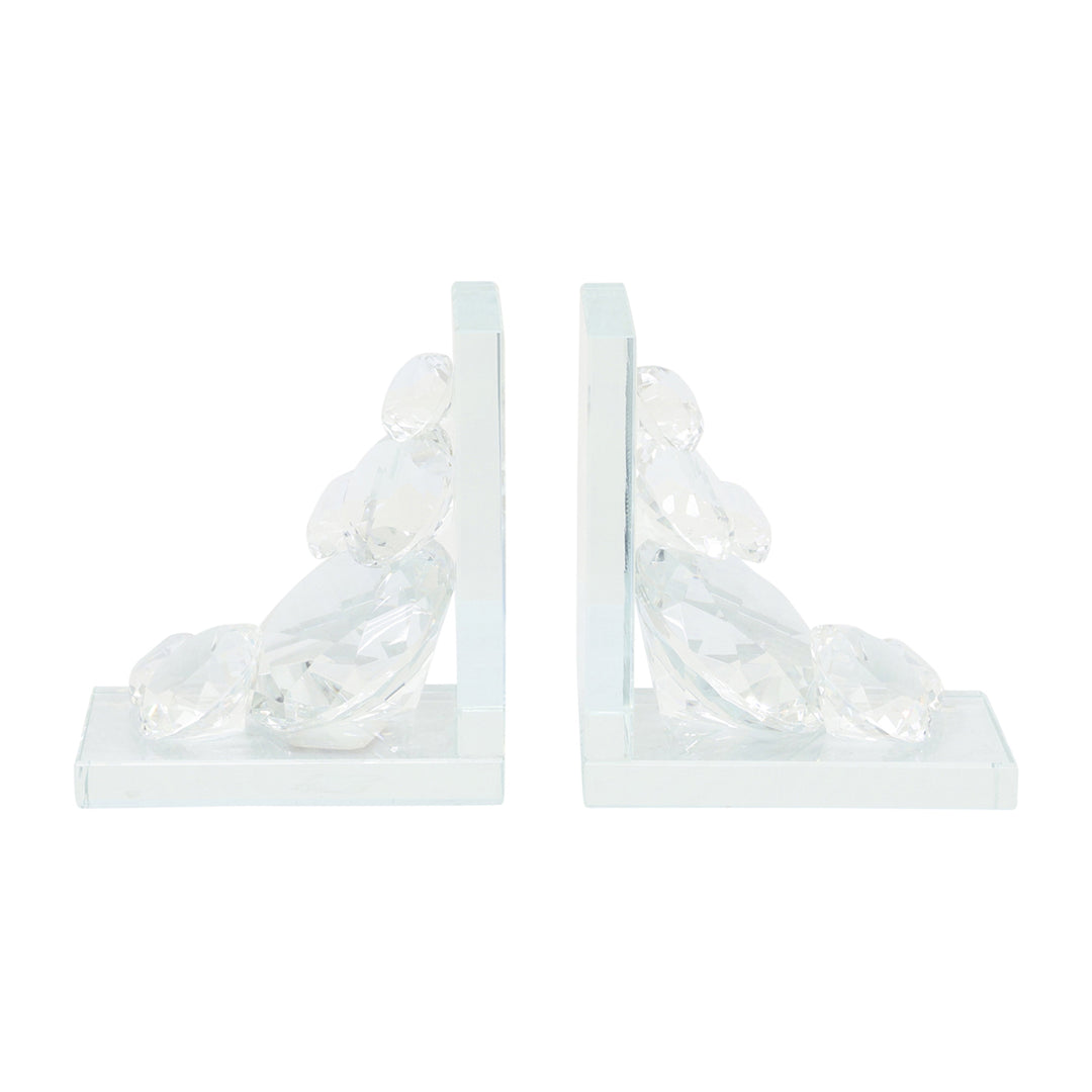 S/2 Crystal Diamond Bookends, Clear