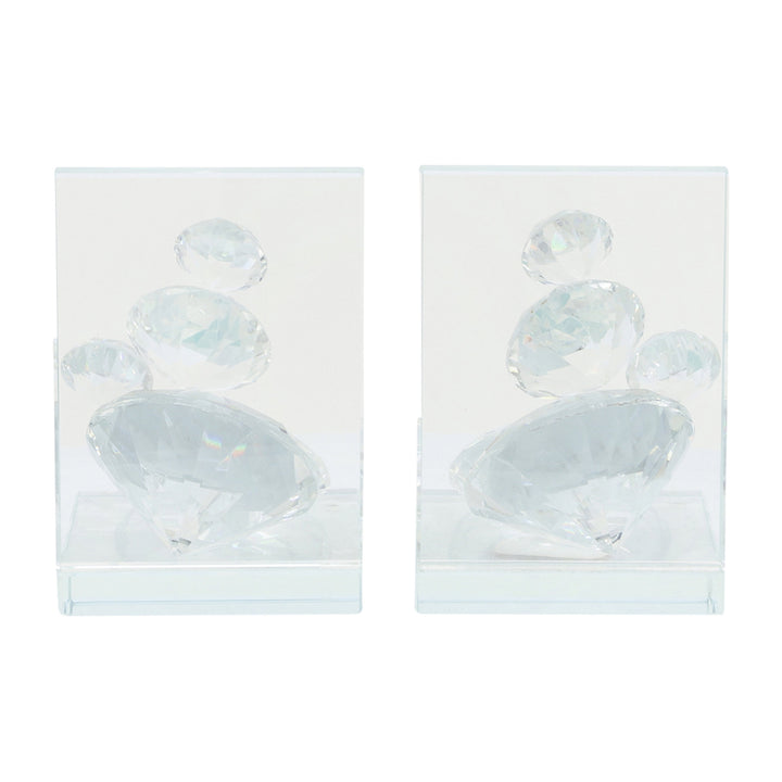 S/2 Crystal Diamond Bookends, Clear