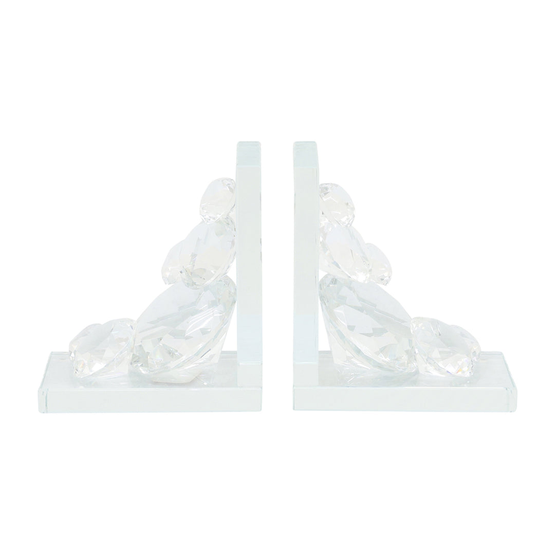 S/2 Crystal Diamond Bookends, Clear