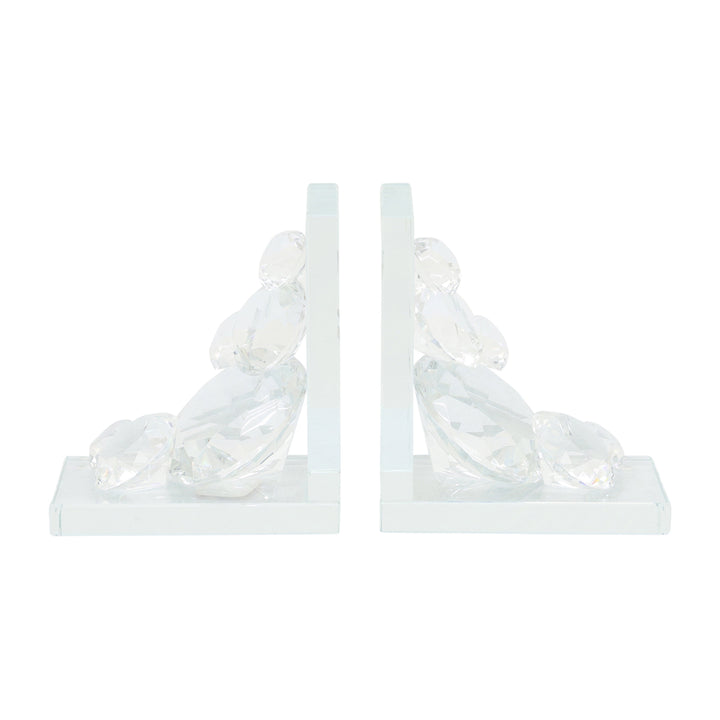 S/2 Crystal Diamond Bookends, Clear