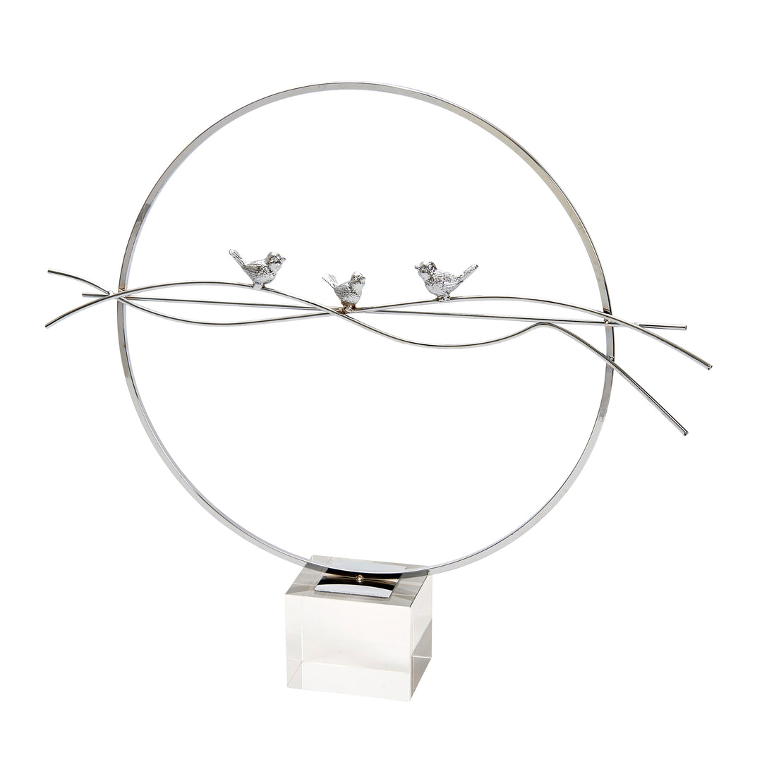 Decorative Metal Birds On Stand Decor, Silver