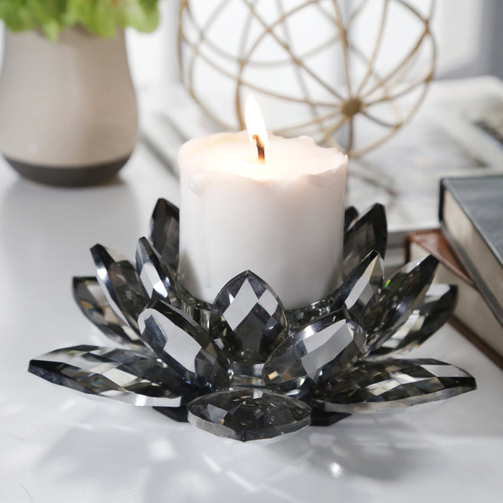 BLACK CRYSTAL LOTUS VOTIVE HOLDER 8.2