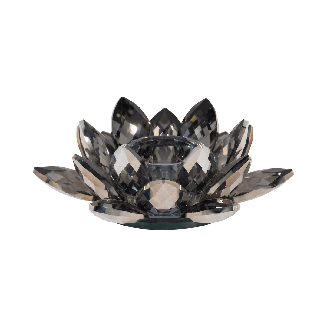 BLACK CRYSTAL LOTUS VOTIVE HOLDER 6"