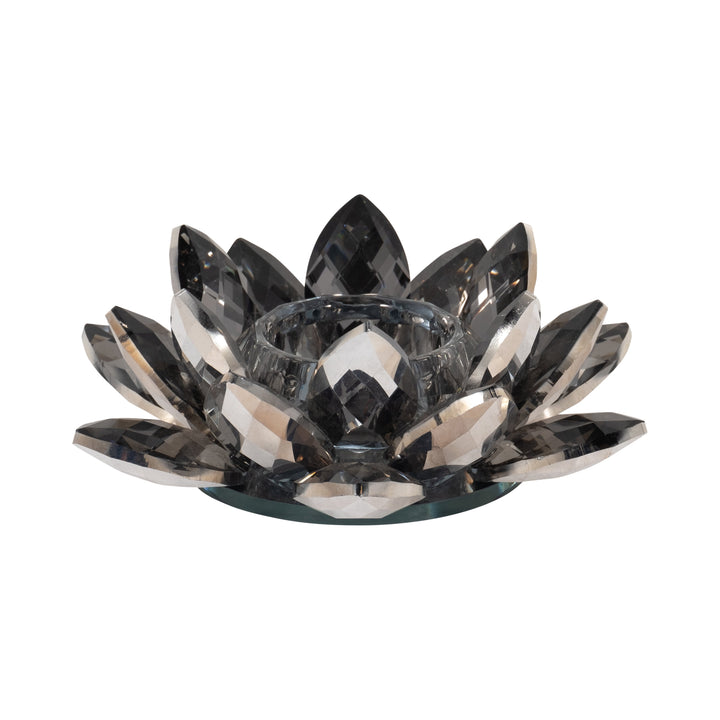 BLACK CRYSTAL LOTUS VOTIVE HOLDER 6"