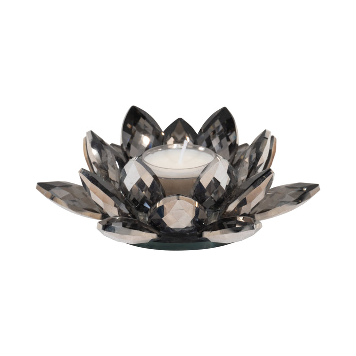 BLACK CRYSTAL LOTUS VOTIVE HOLDER 6"