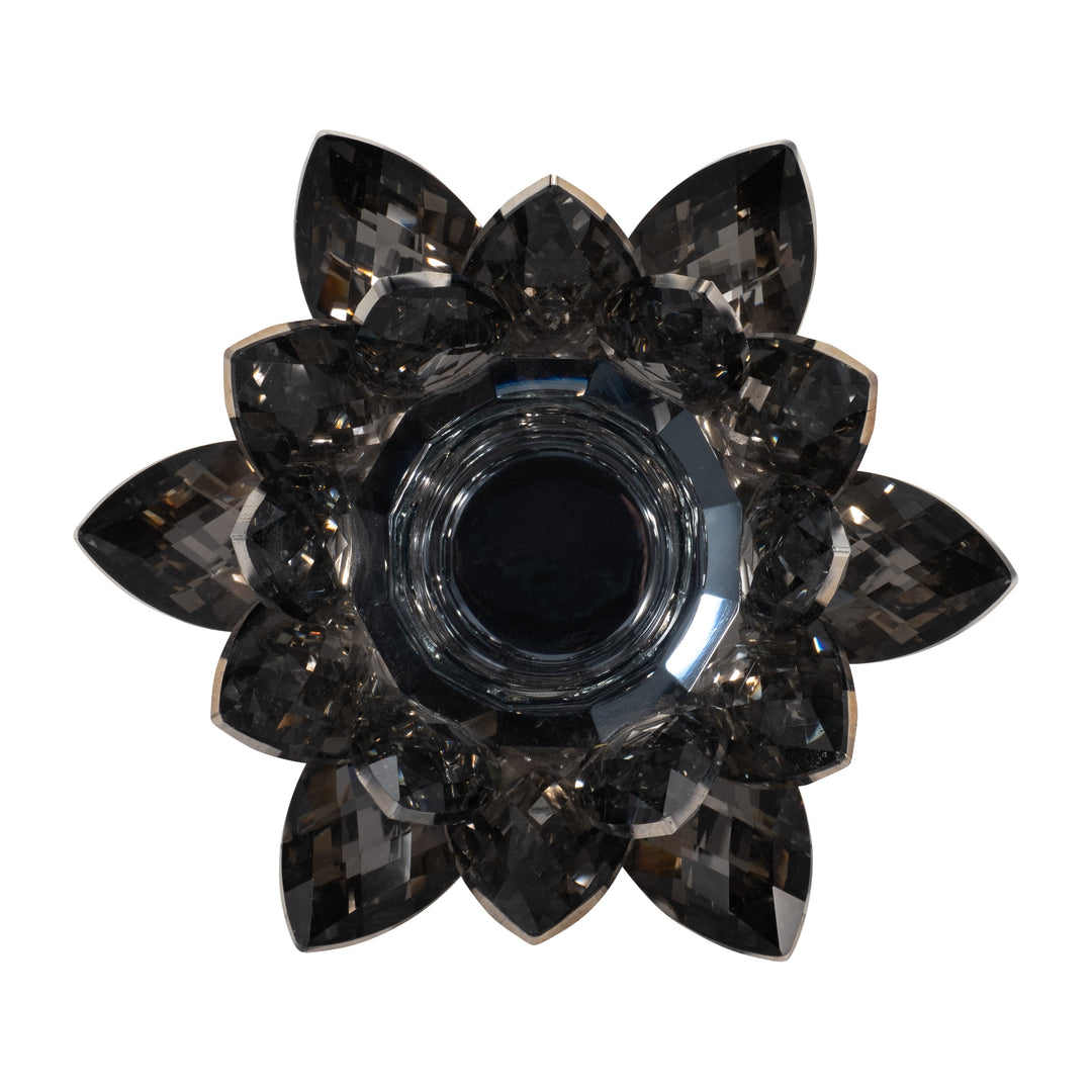 BLACK CRYSTAL LOTUS VOTIVE HOLDER 6"