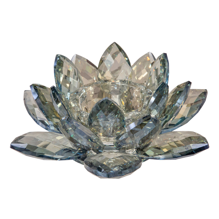 CRYSTAL 8.25" LOTUS VOTIVE HOLDER, BLU