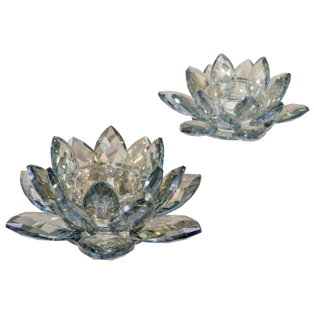 CRYSTAL 8.25" LOTUS VOTIVE HOLDER, BLU