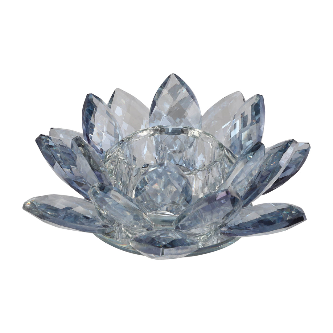 CRYSTAL 6" LOTUS VOTIVE HOLDER, BLUE