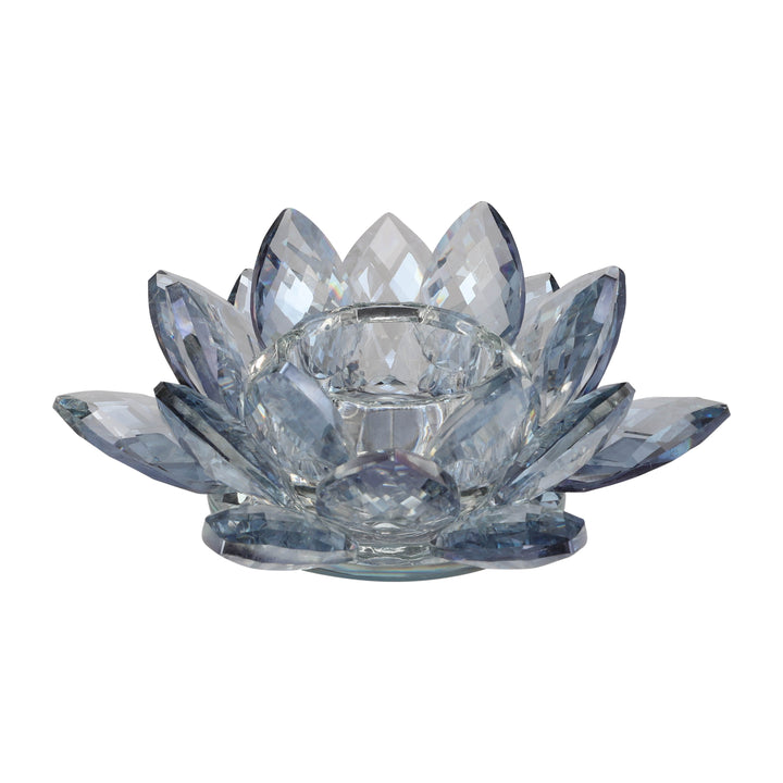 CRYSTAL 6" LOTUS VOTIVE HOLDER, BLUE