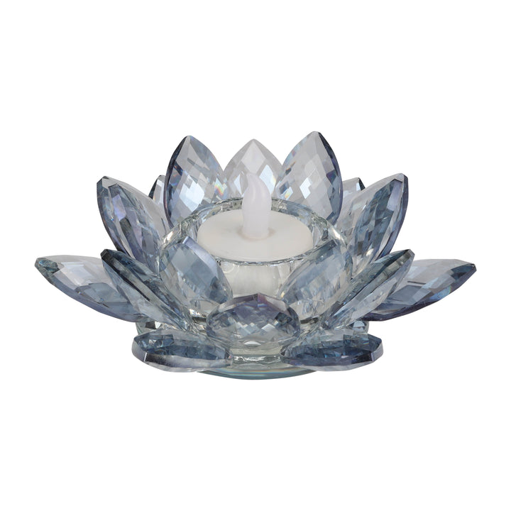 CRYSTAL 6" LOTUS VOTIVE HOLDER, BLUE