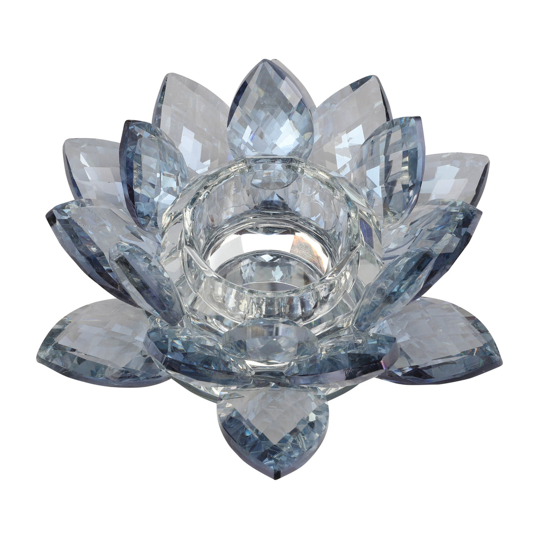 CRYSTAL 6" LOTUS VOTIVE HOLDER, BLUE