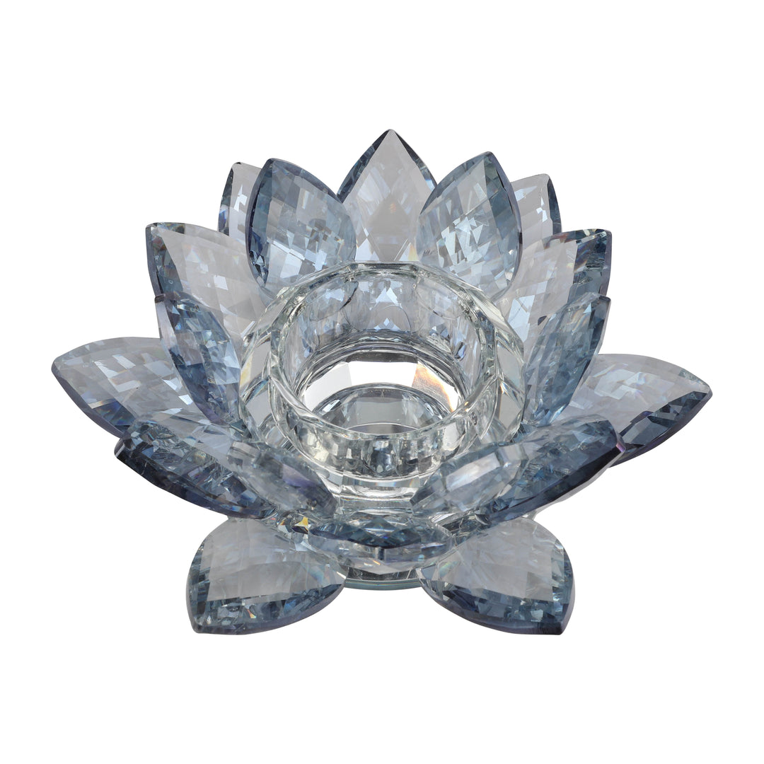 CRYSTAL 6" LOTUS VOTIVE HOLDER, BLUE