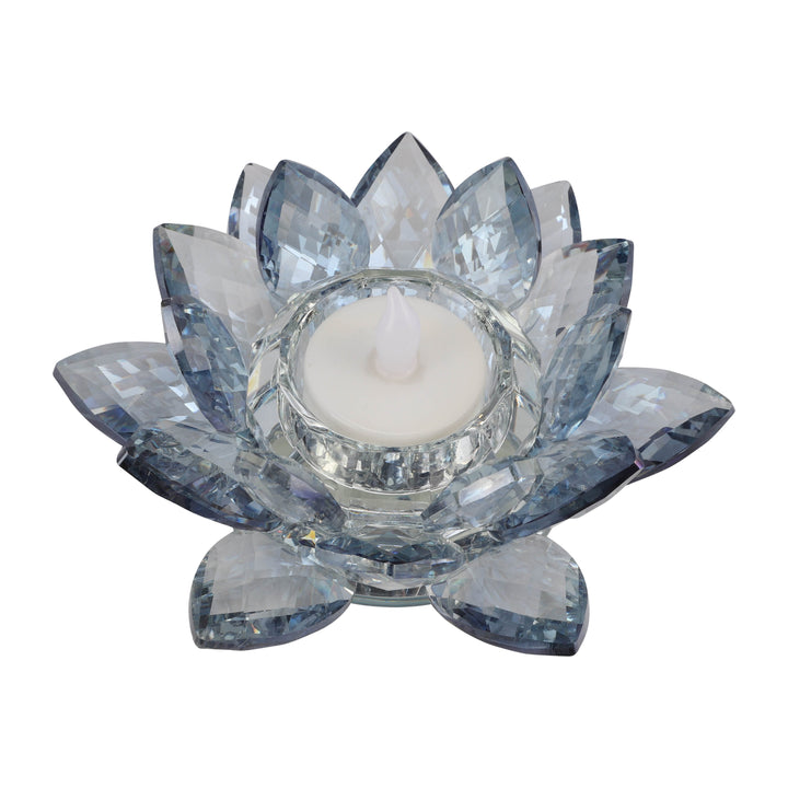 CRYSTAL 6" LOTUS VOTIVE HOLDER, BLUE