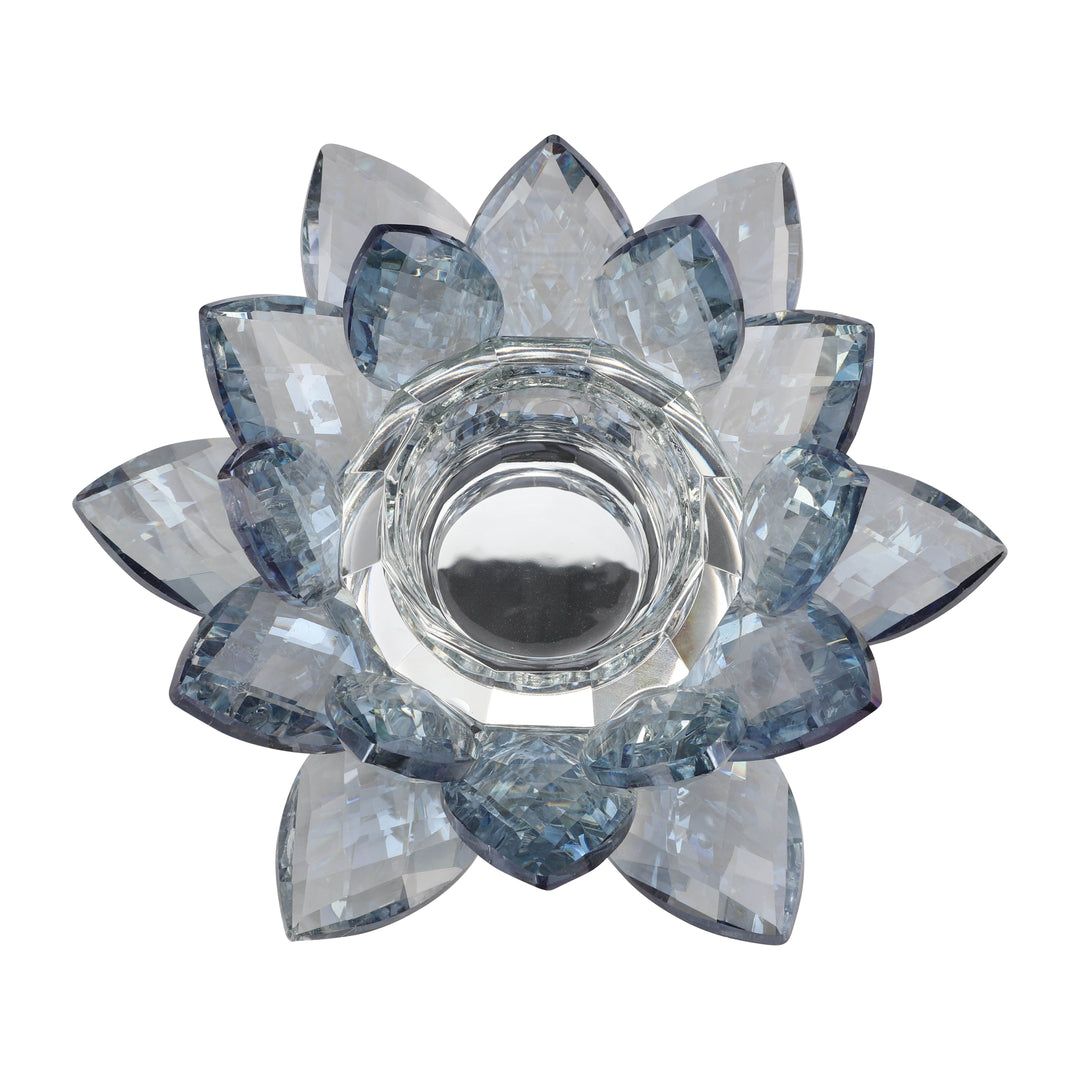 CRYSTAL 6" LOTUS VOTIVE HOLDER, BLUE