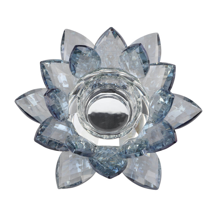 CRYSTAL 6" LOTUS VOTIVE HOLDER, BLUE