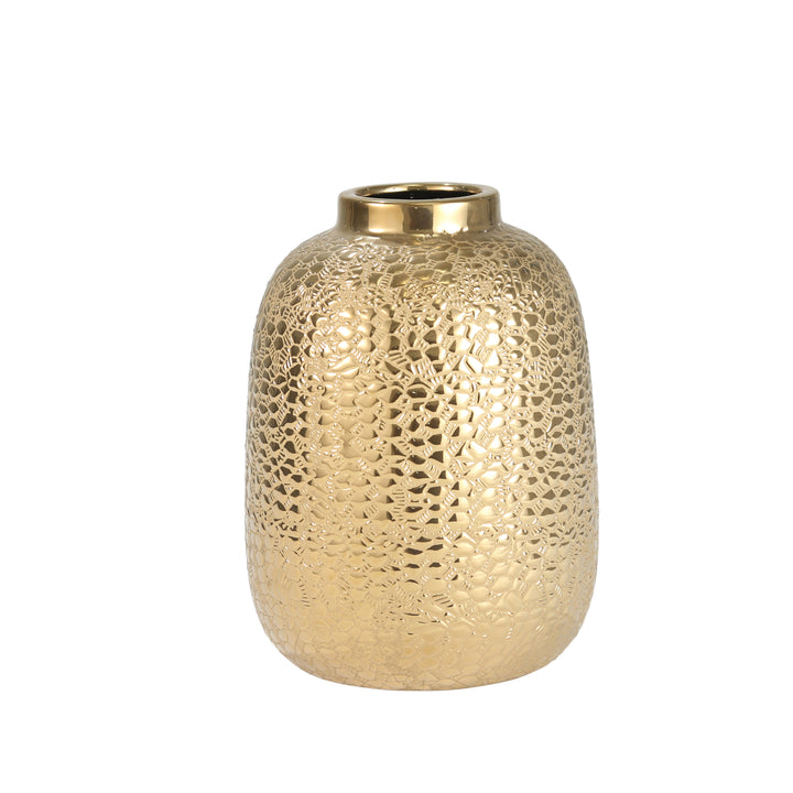 GOLD ALLIGATOR SKIN VASE 9.25"