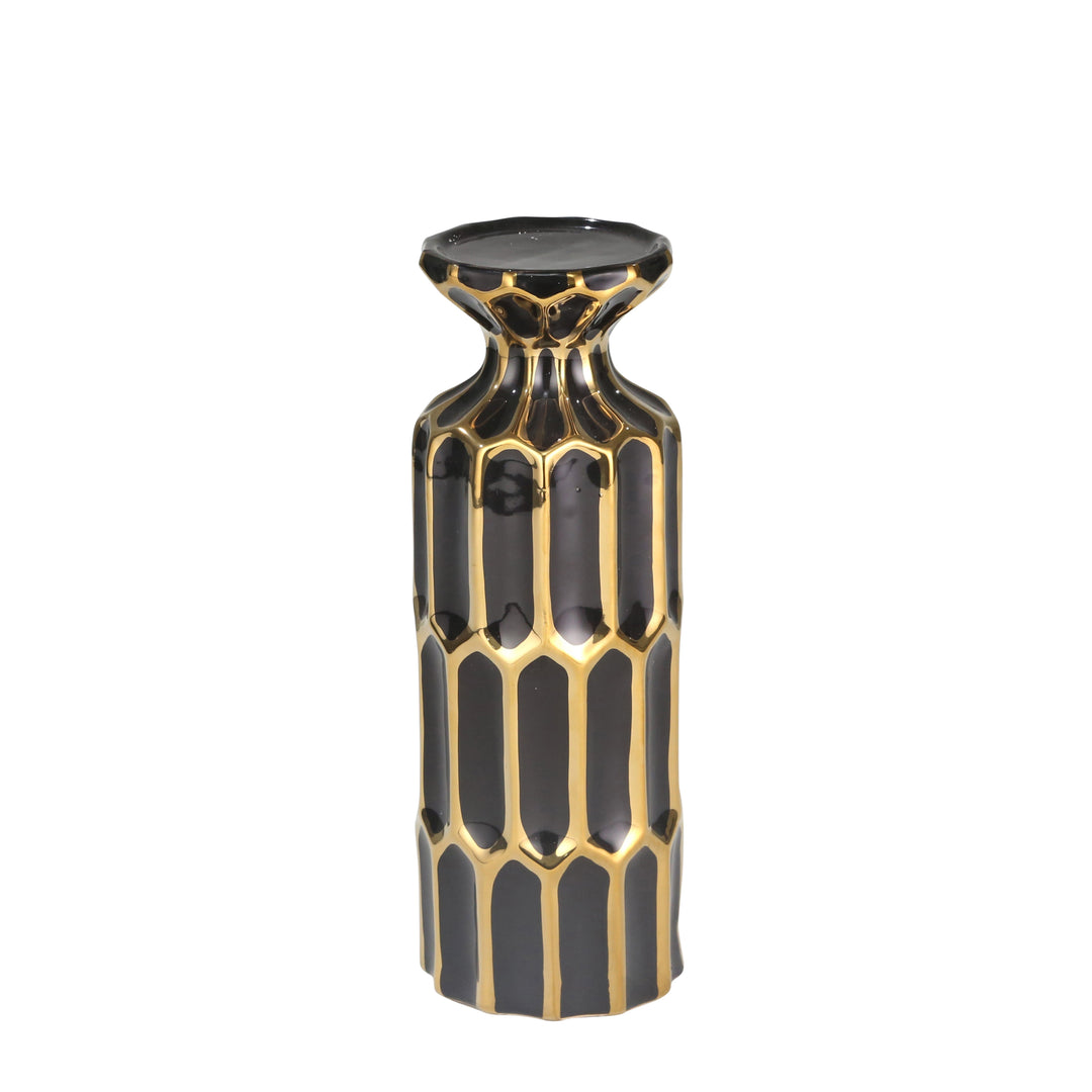 BLACK/GOLD PILLAR CANDLE HOLDER 7.75"