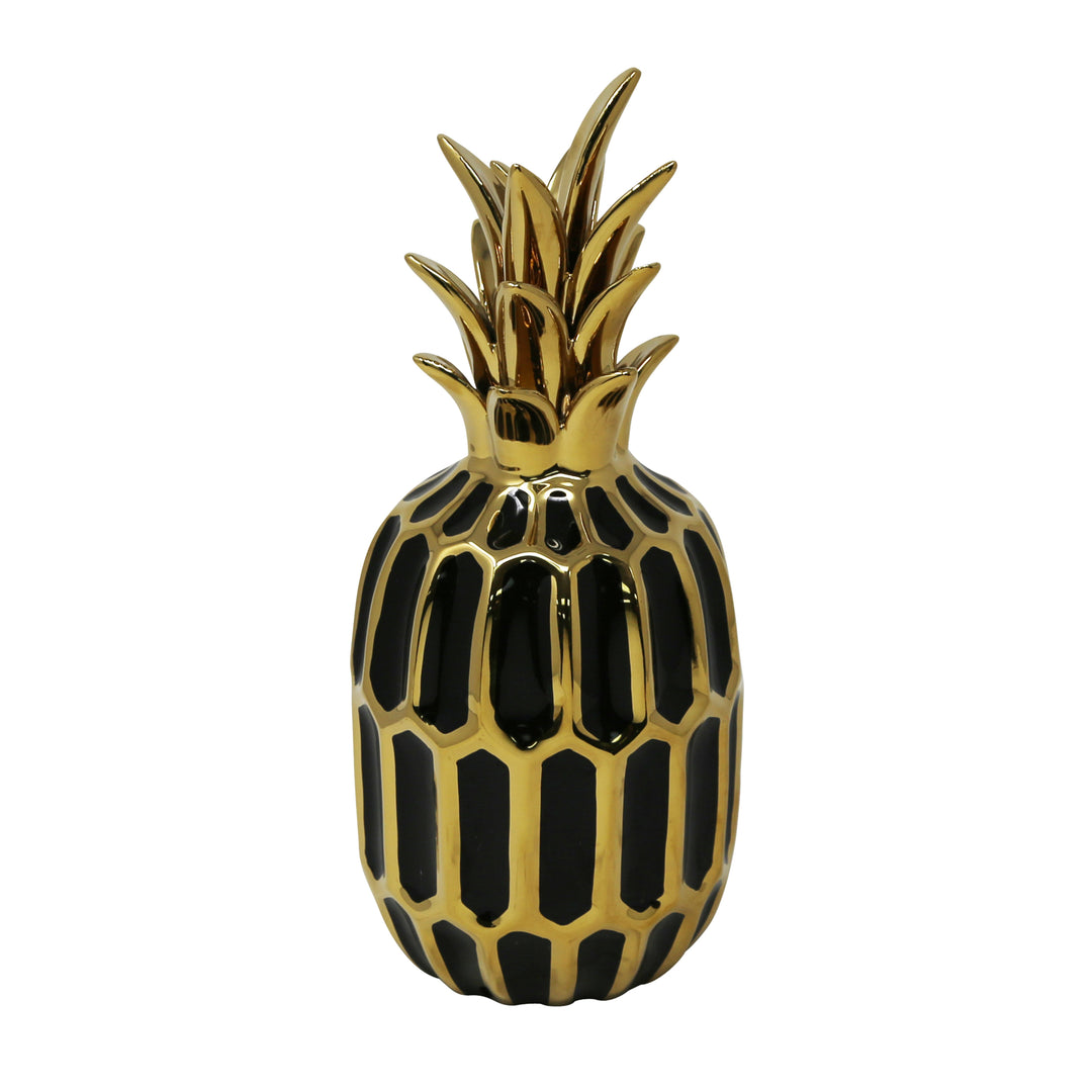 BLACK/GOLD CERAMIC PINEAPPLE 9.75"