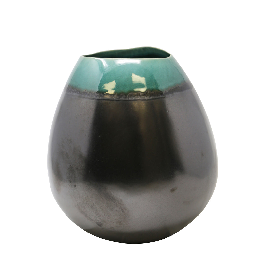 GUNMETAL/GREEN BULB VASE 11.5"