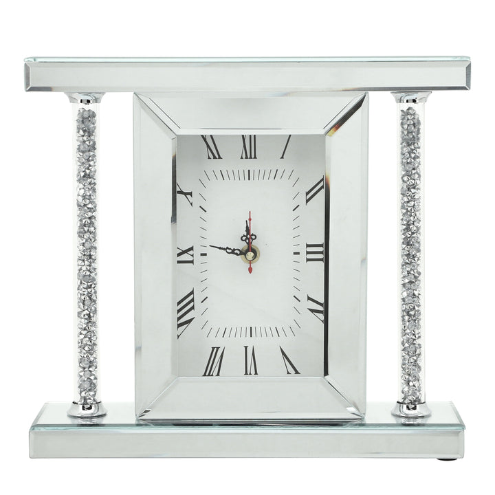 MIRRORED & GLITTER TABLE CLOCK, 7.75"