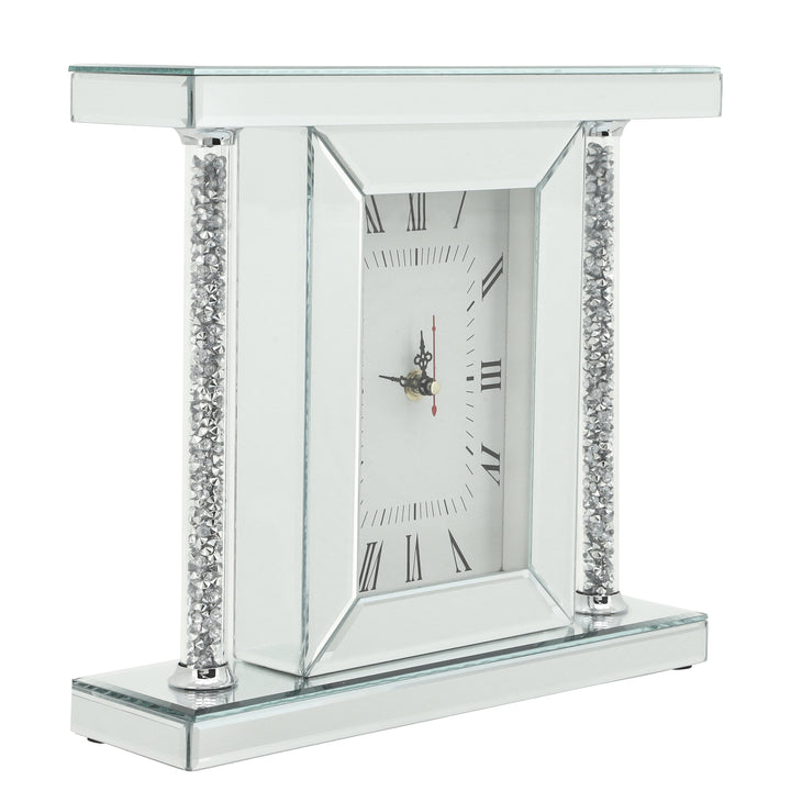 MIRRORED & GLITTER TABLE CLOCK, 7.75"