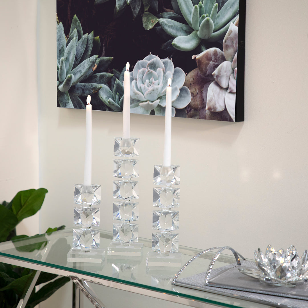 CRYSTAL SQUARE CANDLESTICK HOLDER 9.75"