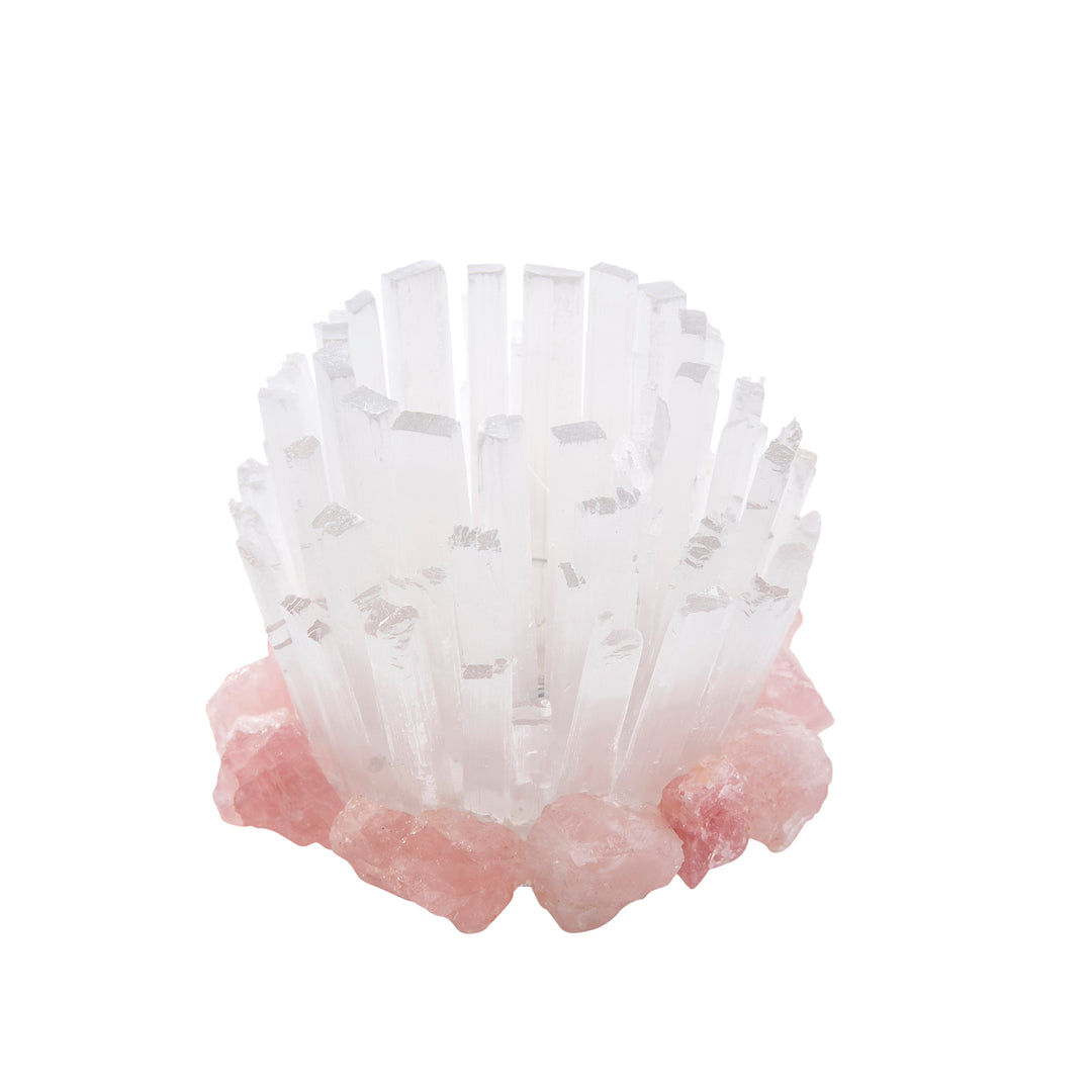 Selenite Votive Candle Holder, White/Pink