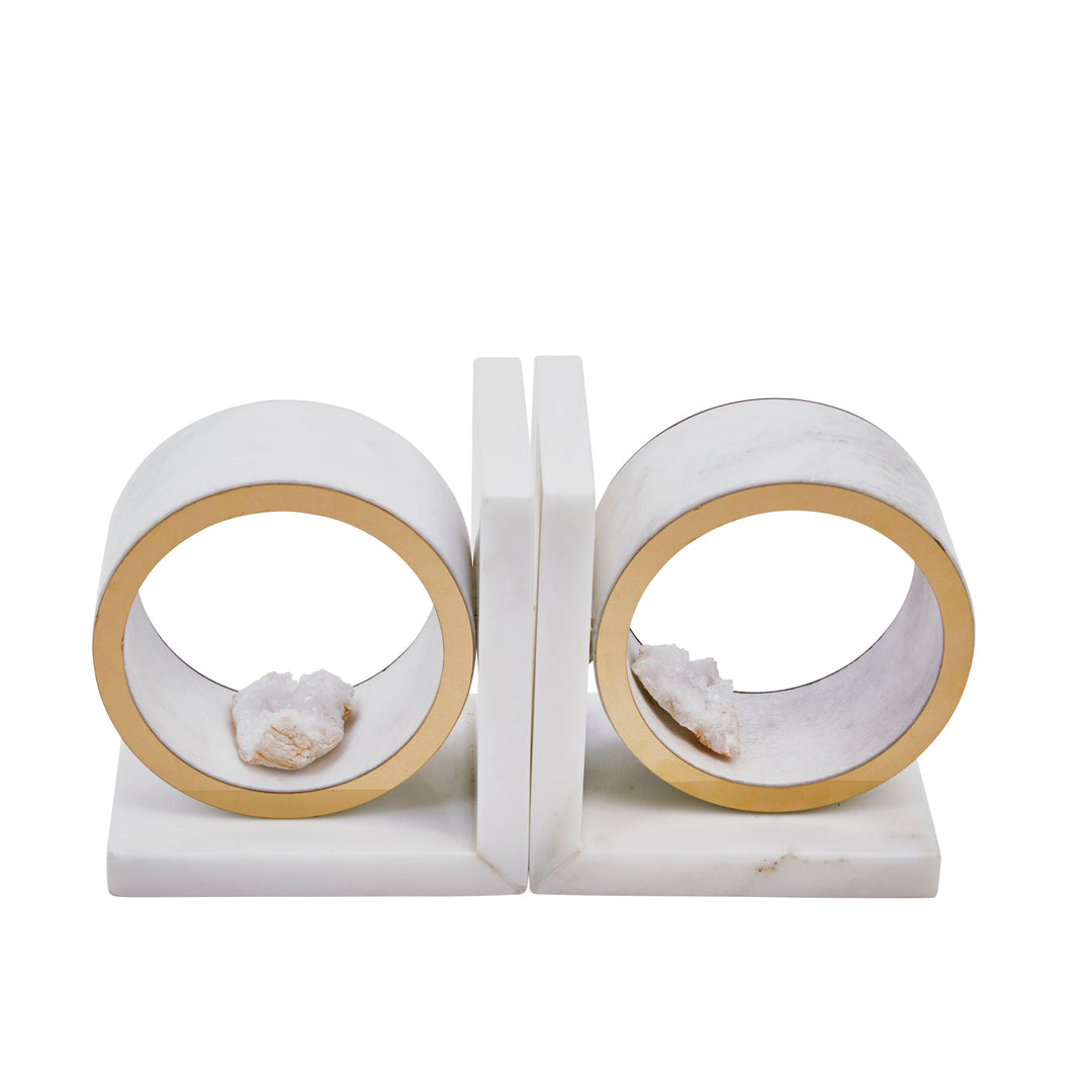 WHITE MARBLE CIRCLE & GEODE BOOKENDS