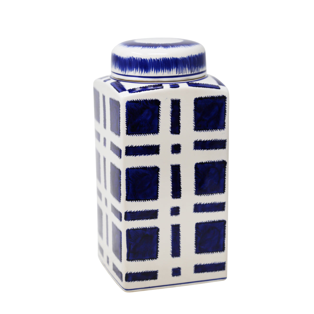 BLUE/WHITE PLAID JAR 12"