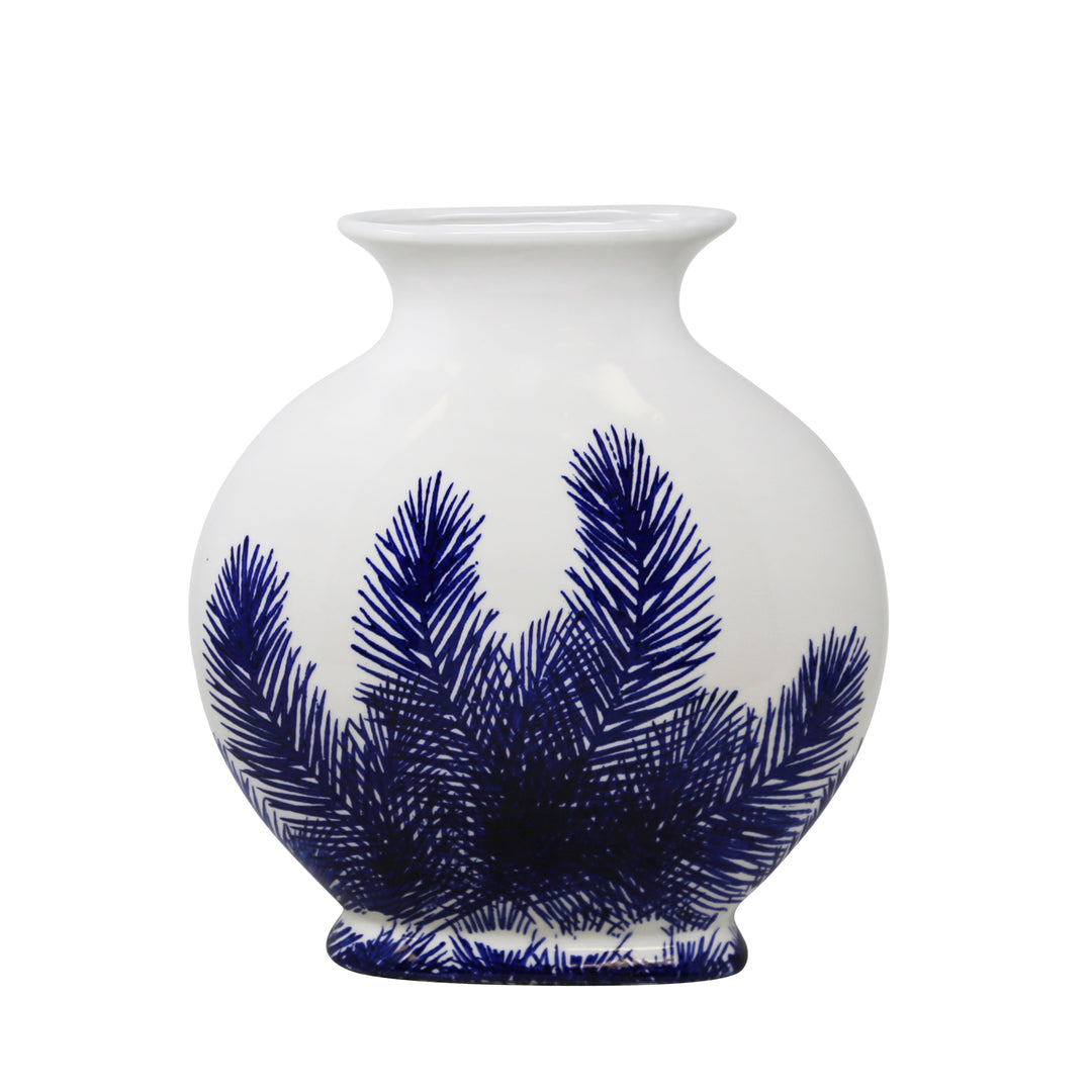 WHITE/BLUE PALM VASE 12"