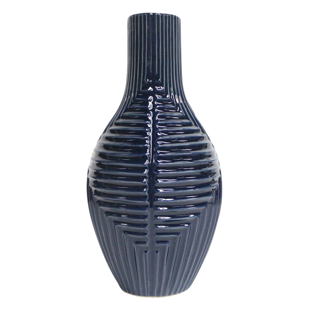 CER, 16" TRIBAL VASE, NAVY BLUE