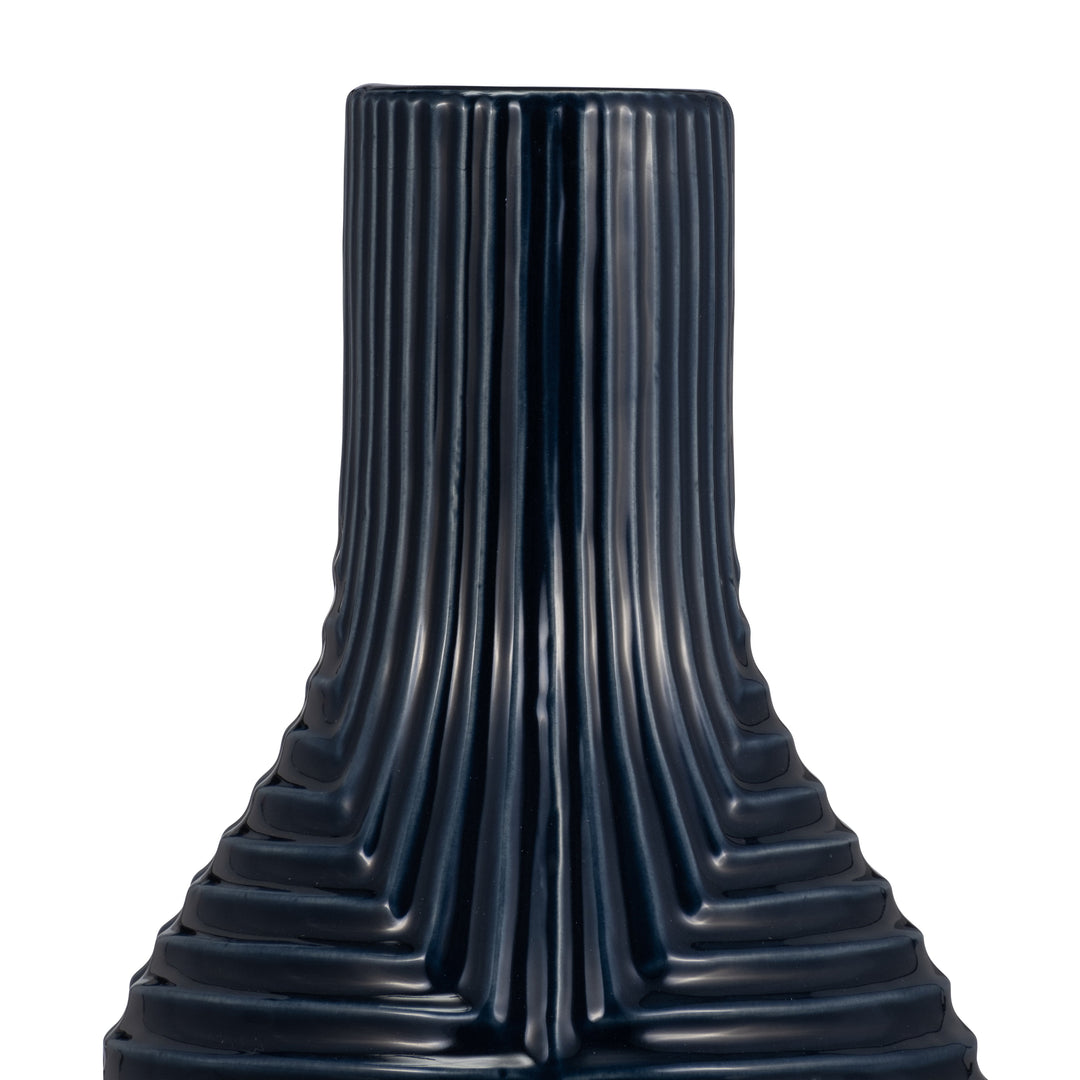 CER, 16" TRIBAL VASE, NAVY BLUE