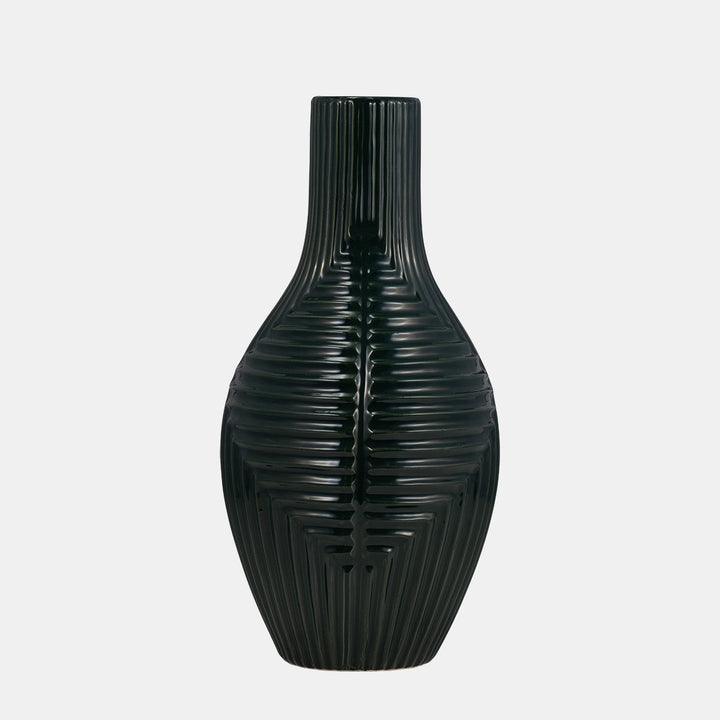 CER, 16" TRIBAL VASE, FOREST GREEN