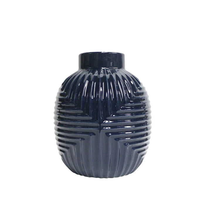 CER, 11" TRIBAL VASE, NAVY BLUE