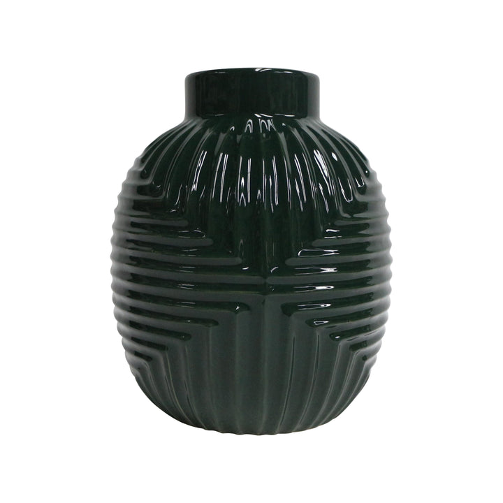 CER, 11" TRIBAL VASE, FOREST GREEN