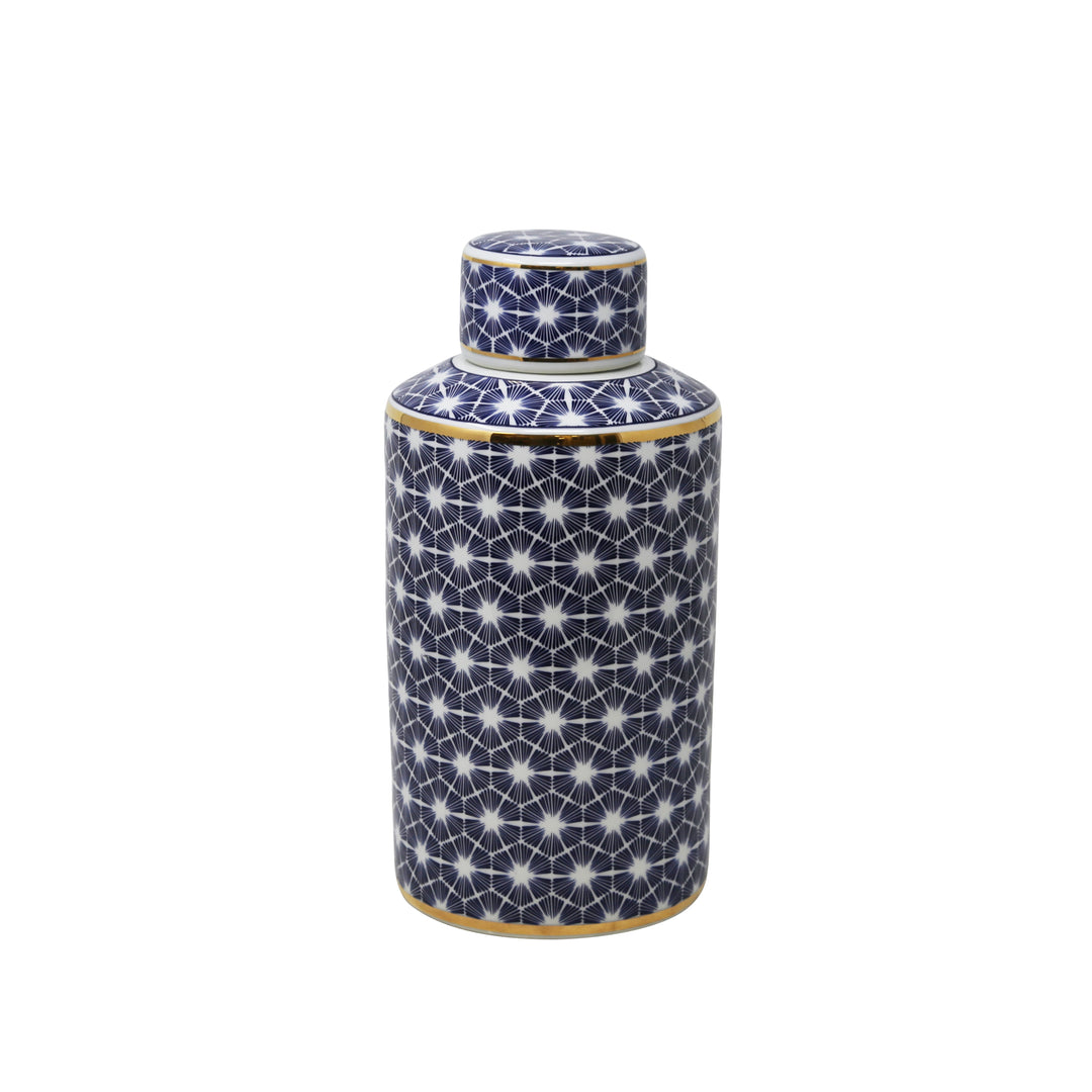 CERAMIC COVERED JAR BLUE GOLD