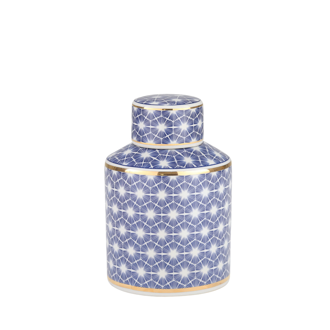 Ceramic Covered Jar, Blue/Gold