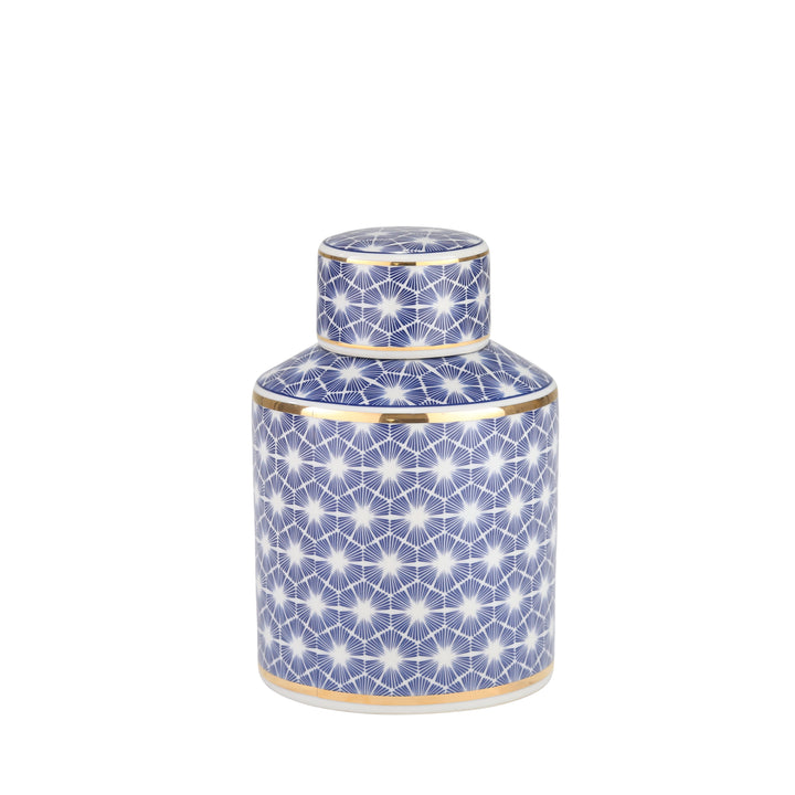 Ceramic Covered Jar, Blue/Gold