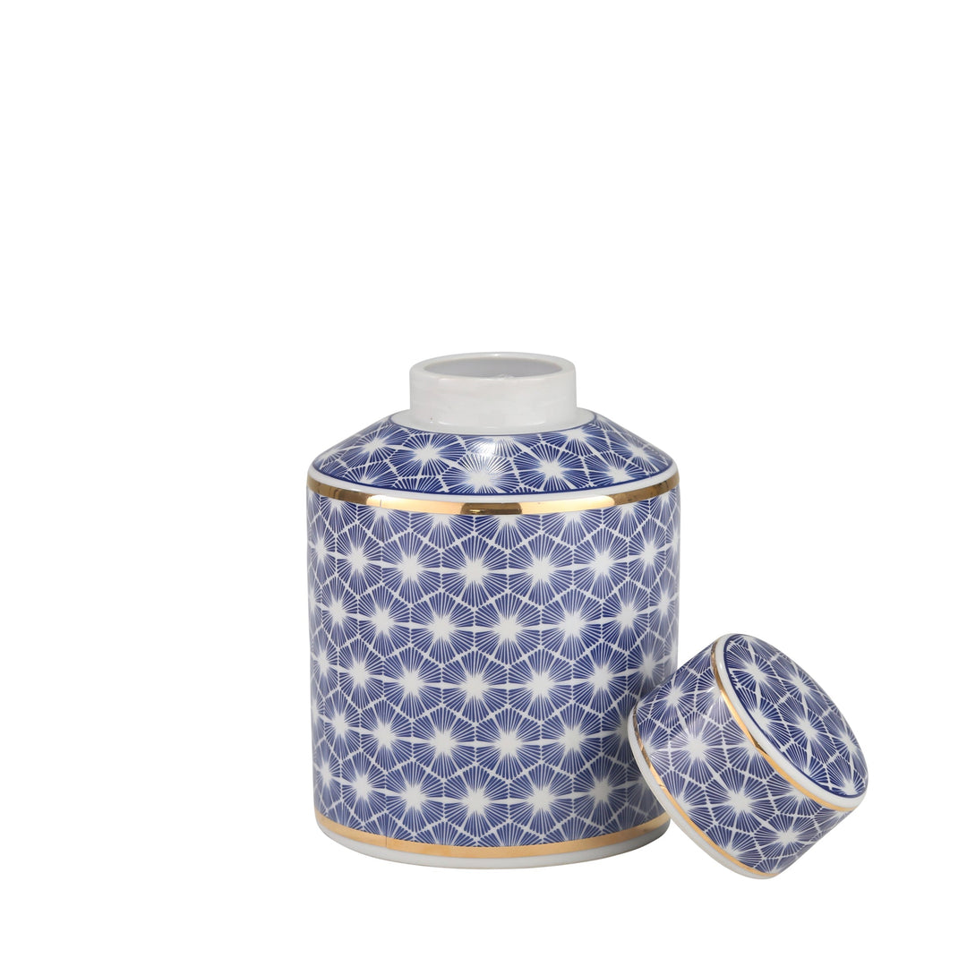 Ceramic Covered Jar, Blue/Gold