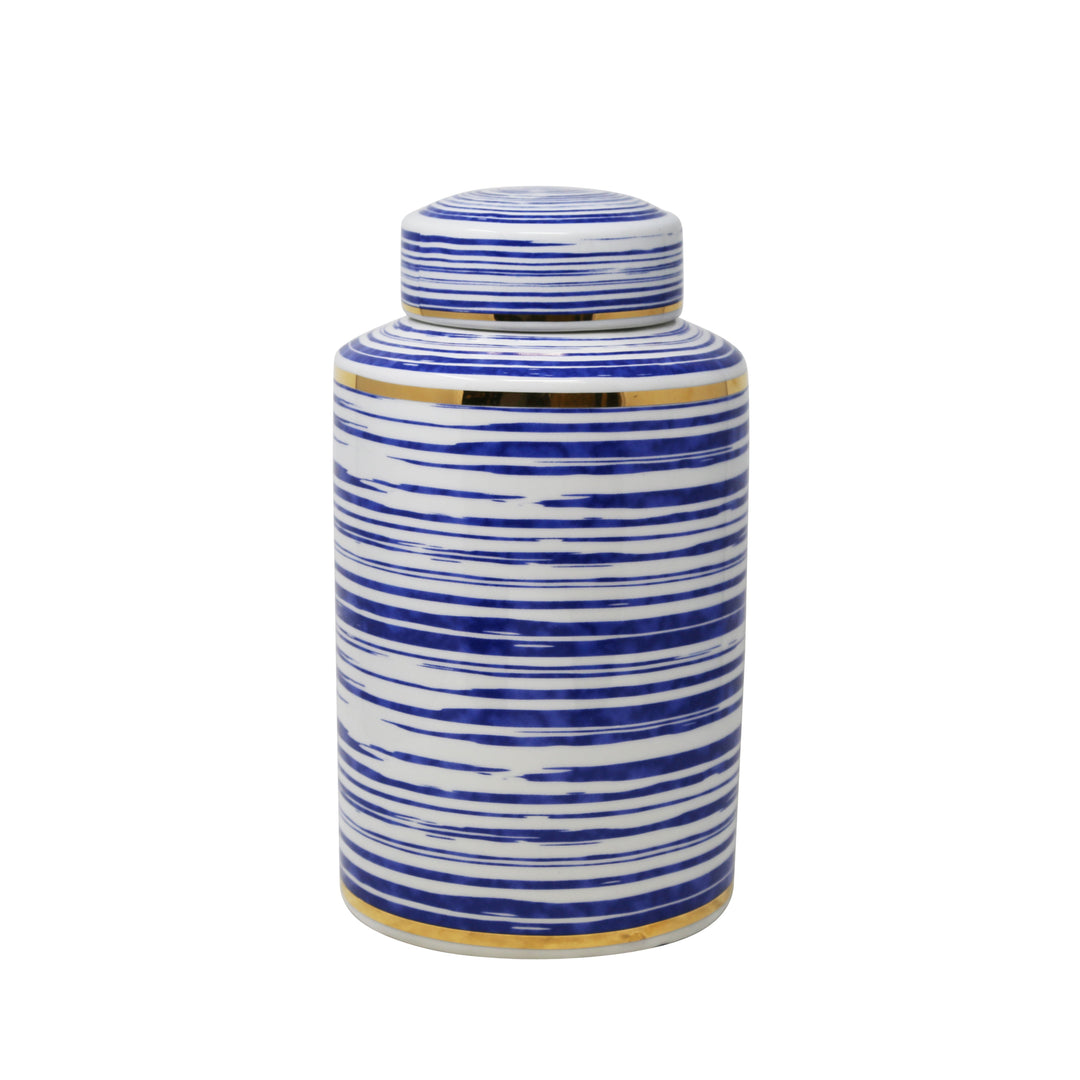 STRIPED WHITE/BLUE/GOLD JAR 12"