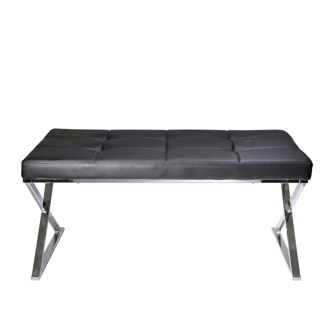 Bench W/Faux Leather Seat, Silver/Black, Kd