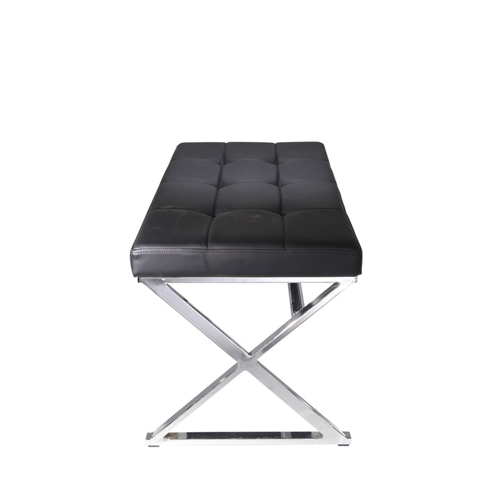 Bench W/Faux Leather Seat, Silver/Black, Kd