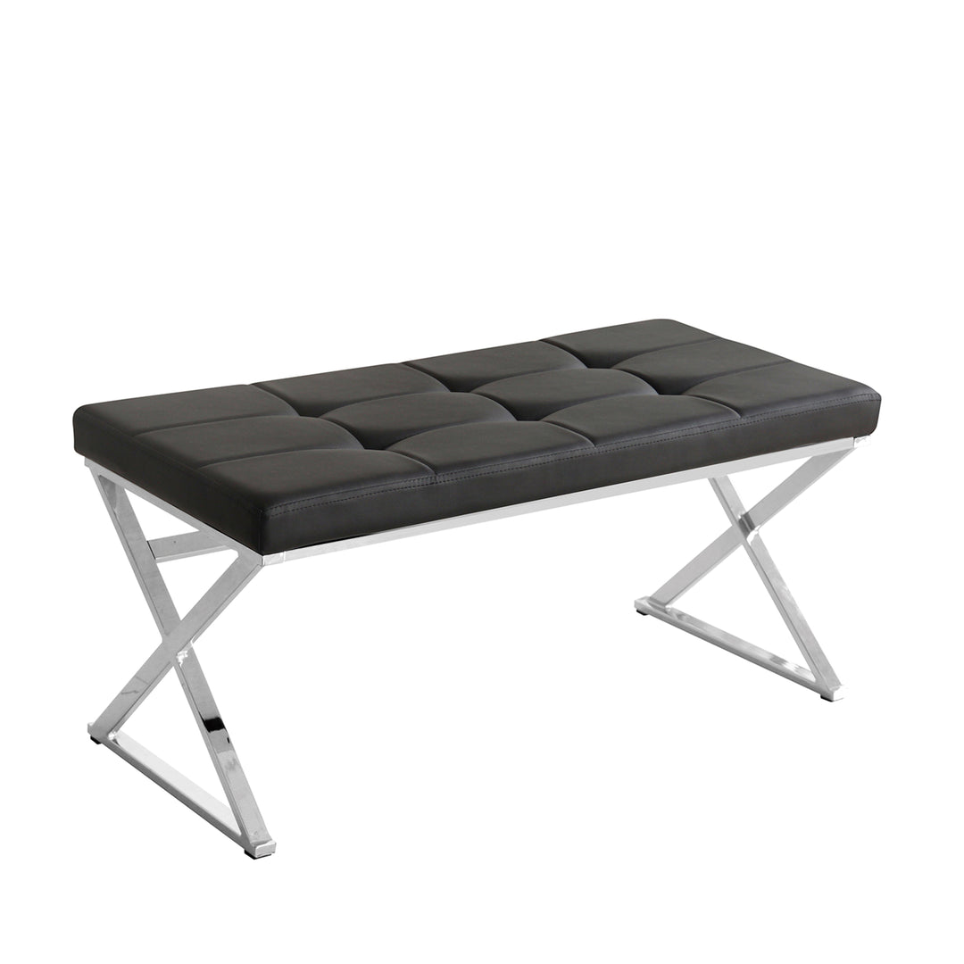 Bench W/Faux Leather Seat, Silver/Black, Kd