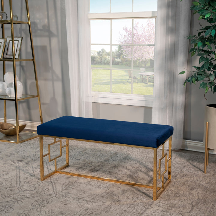 Bench W/ Velveteen Seat, Gold / Navy Kd