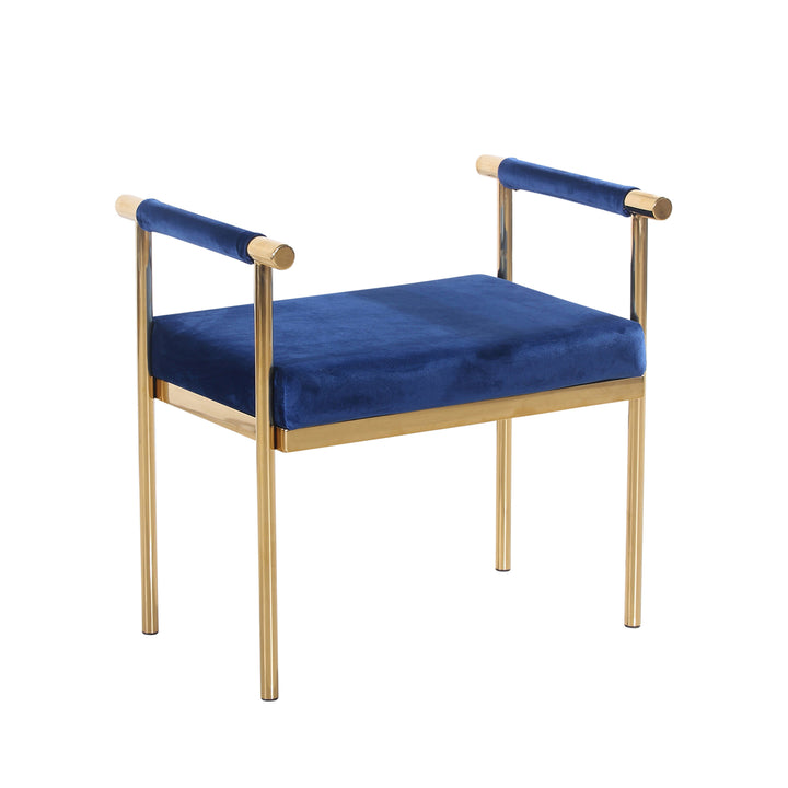 BENCH W/VELVETEEN SEAT, GOLD/NAVY