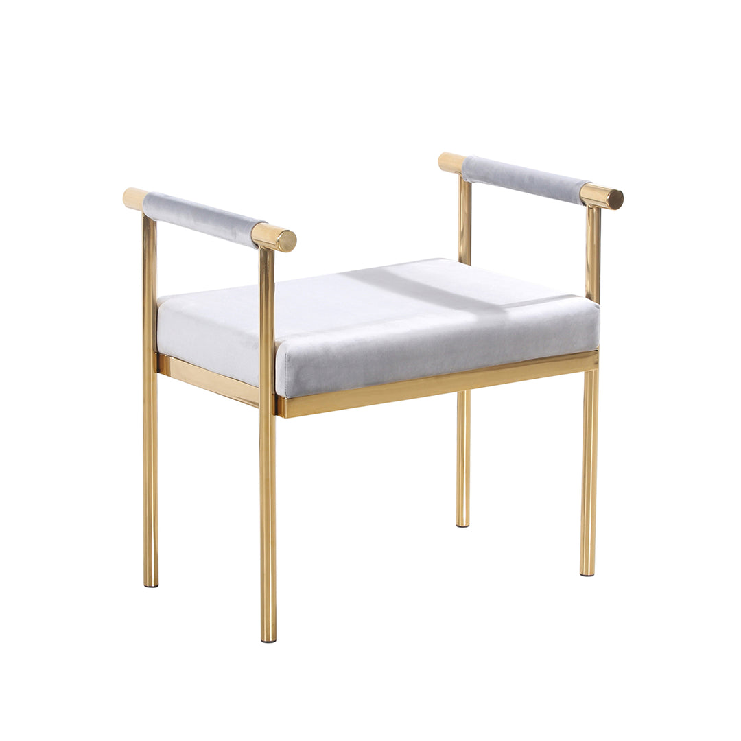 Bench W/ Velveteen Seat, Gold / Gray Kd